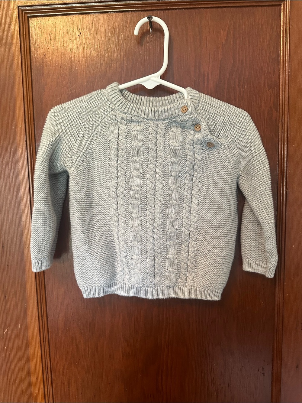 Baby/Toddler Light grey Cable Knit Crewneck Sweater with Shoulder Buttons